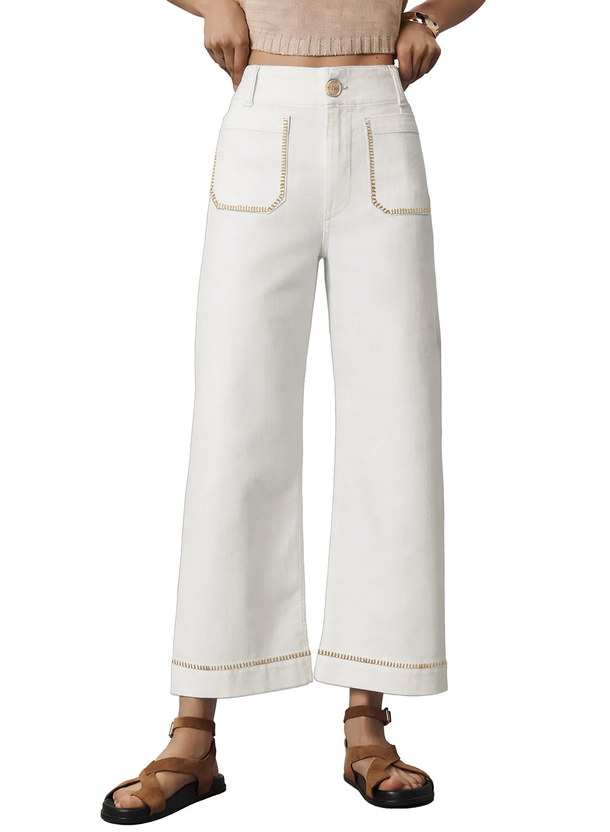 The Colette Whipstitch Crop Wide-Leg Jeans by Maeve