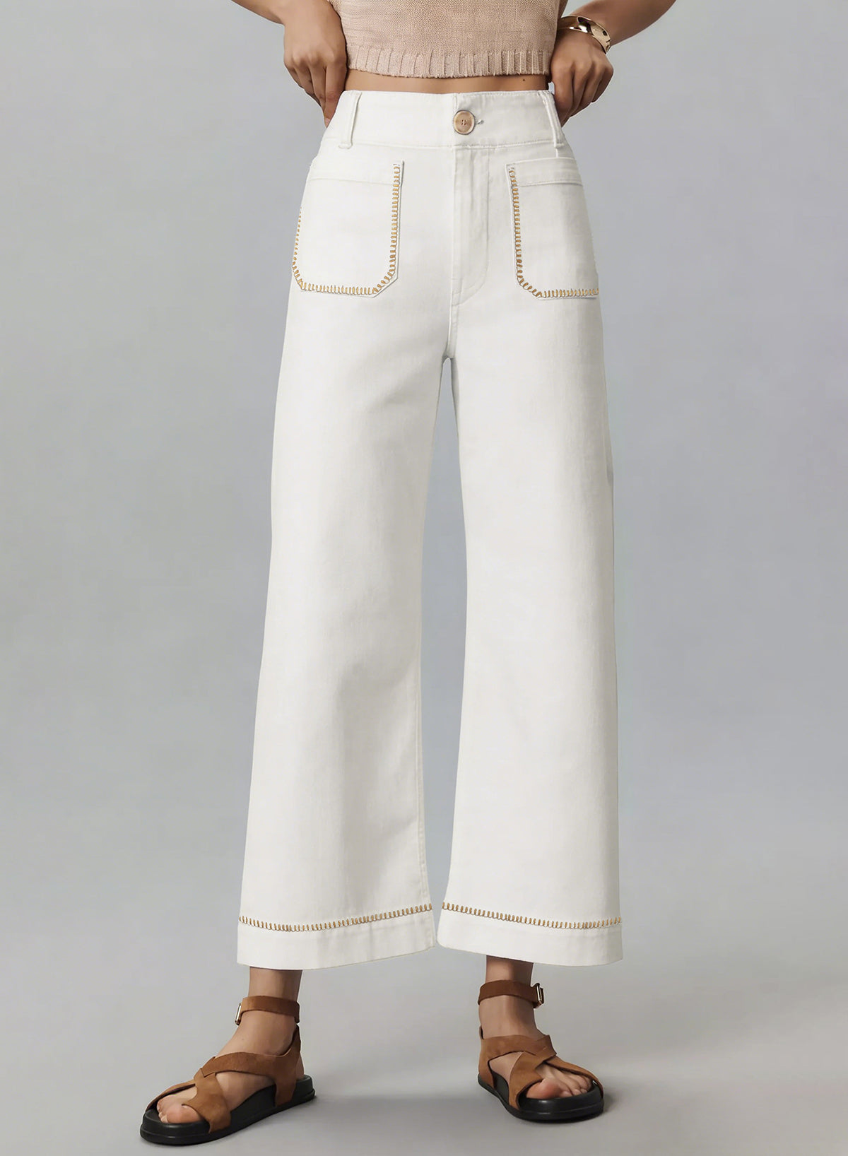 The Colette Whipstitch Crop Wide-Leg Jeans by Maeve