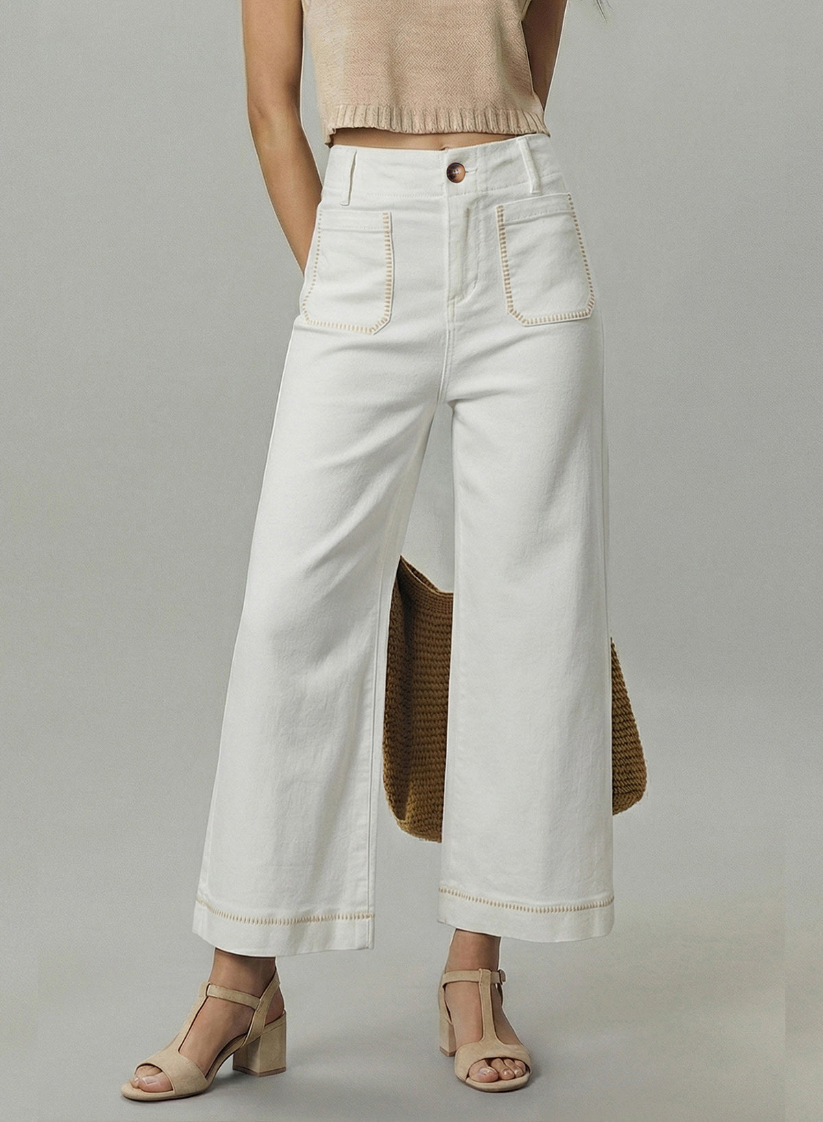 The Colette Whipstitch Crop Wide-Leg Jeans by Maeve