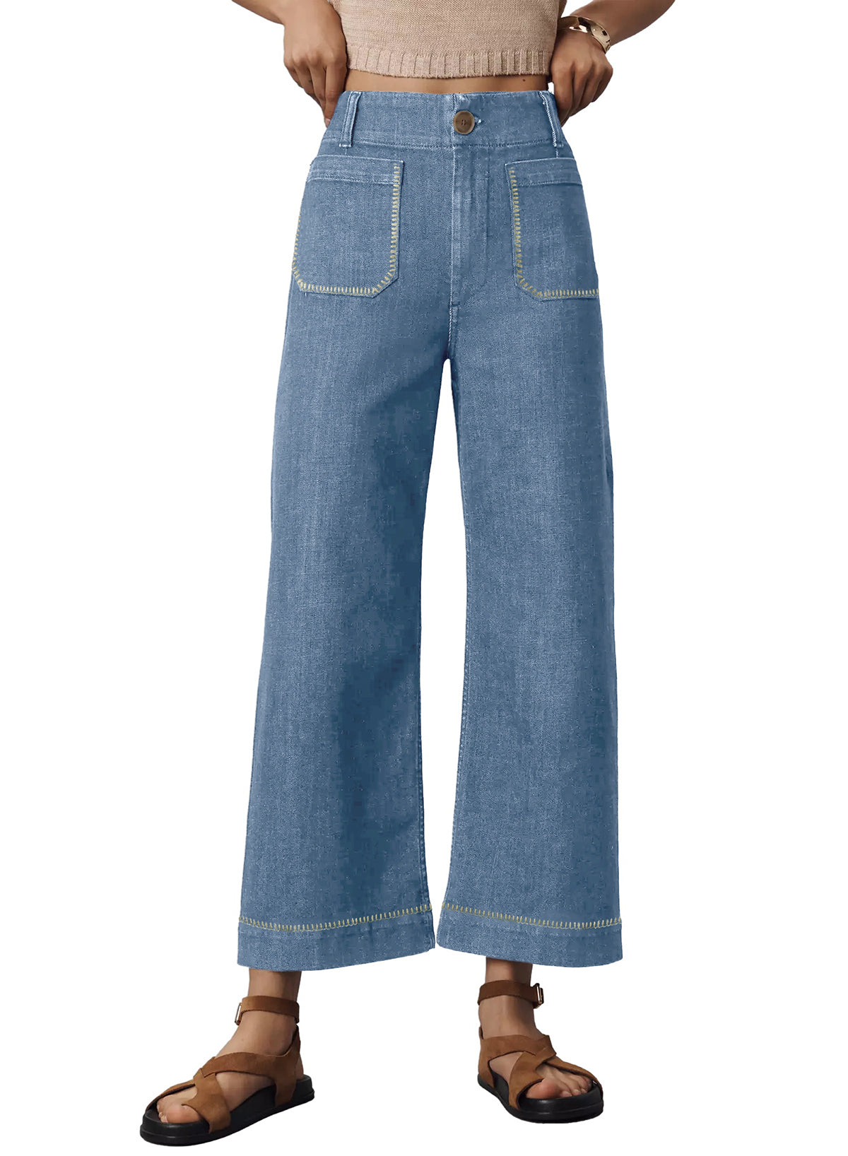 The Colette Whipstitch Crop Wide-Leg Jeans by Maeve