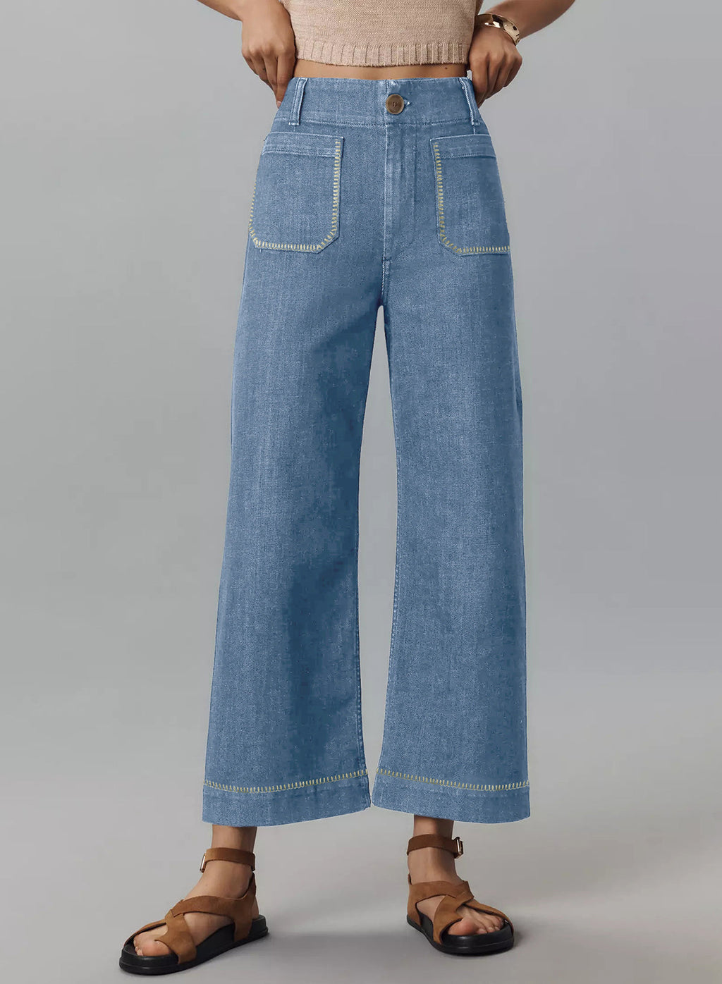 The Colette Whipstitch Crop Wide-Leg Jeans by Maeve