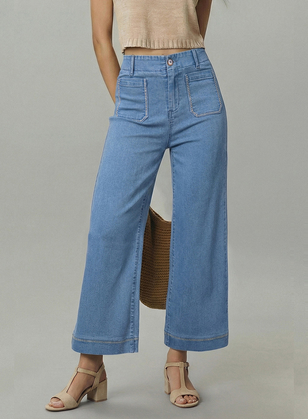 The Colette Whipstitch Crop Wide-Leg Jeans by Maeve