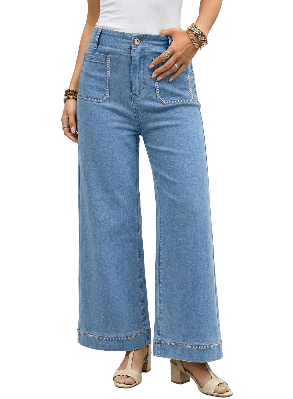 The Colette Whipstitch Crop Wide-Leg Jeans by Maeve