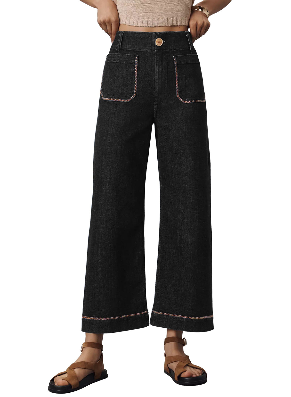 The Colette Whipstitch Crop Wide-Leg Jeans by Maeve