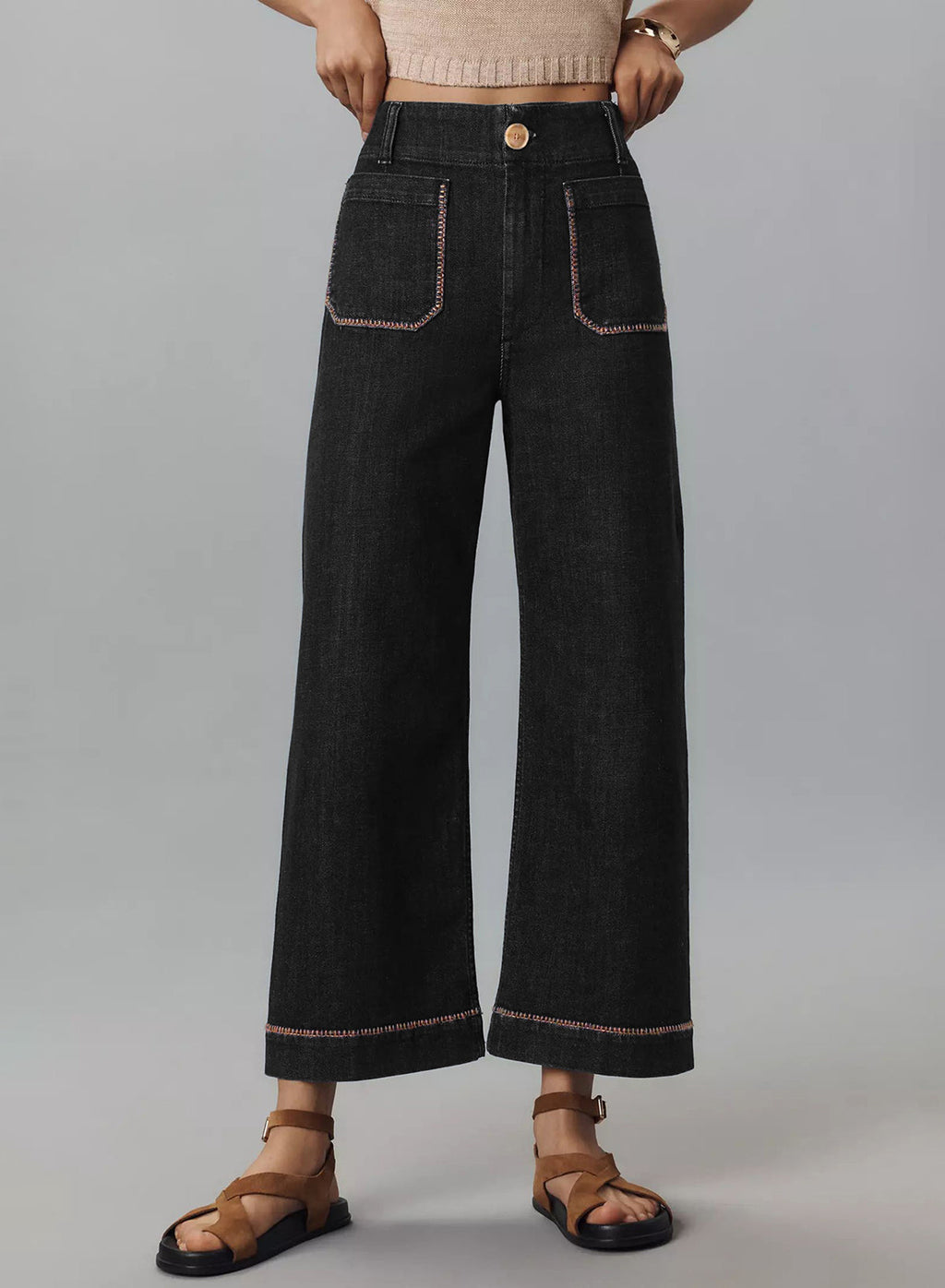 The Colette Whipstitch Crop Wide-Leg Jeans by Maeve