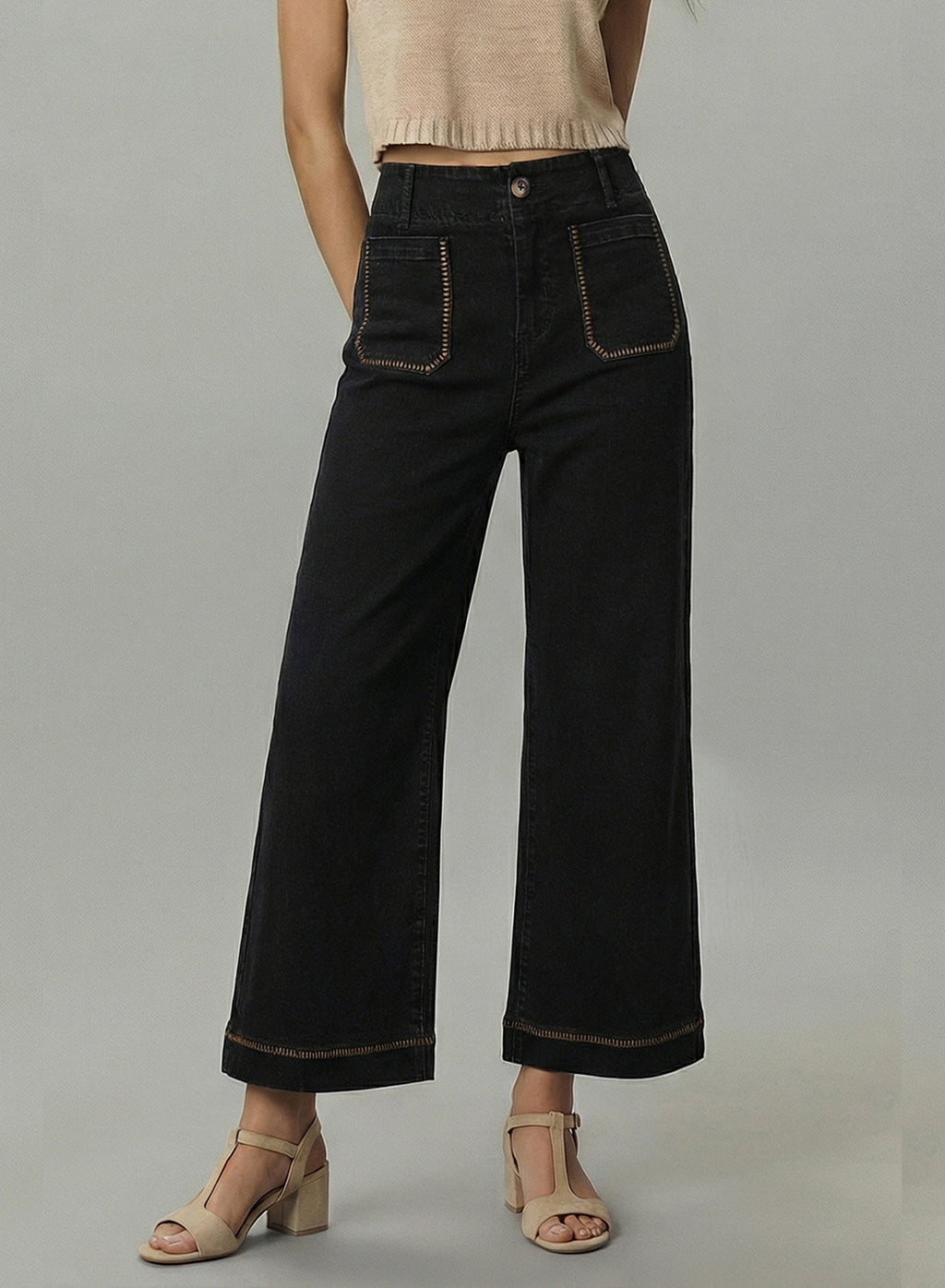 The Colette Whipstitch Crop Wide-Leg Jeans by Maeve