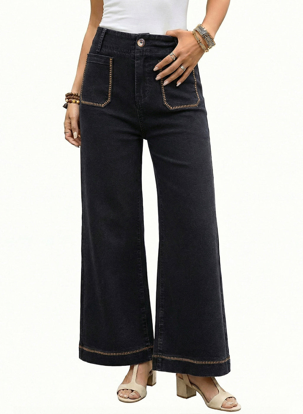 The Colette Whipstitch Crop Wide-Leg Jeans by Maeve