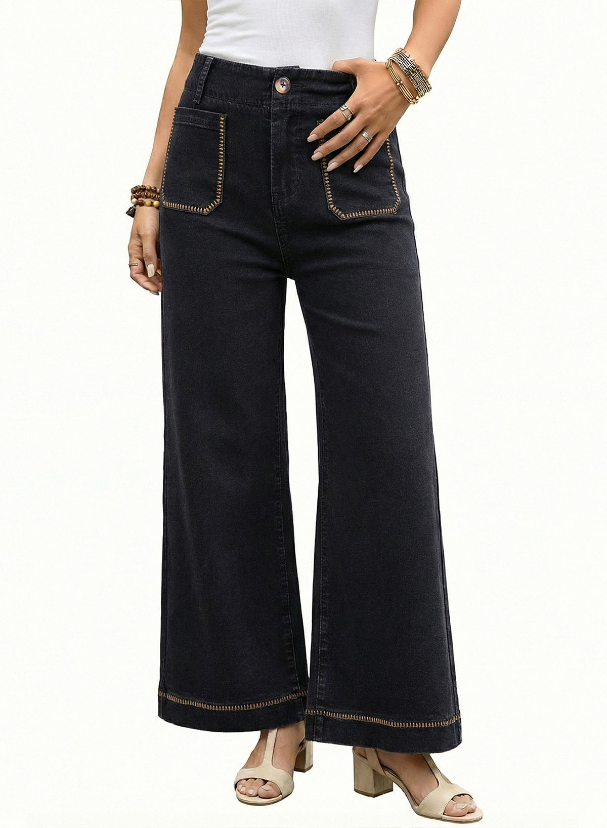 The Colette Whipstitch Crop Wide-Leg Jeans by Maeve