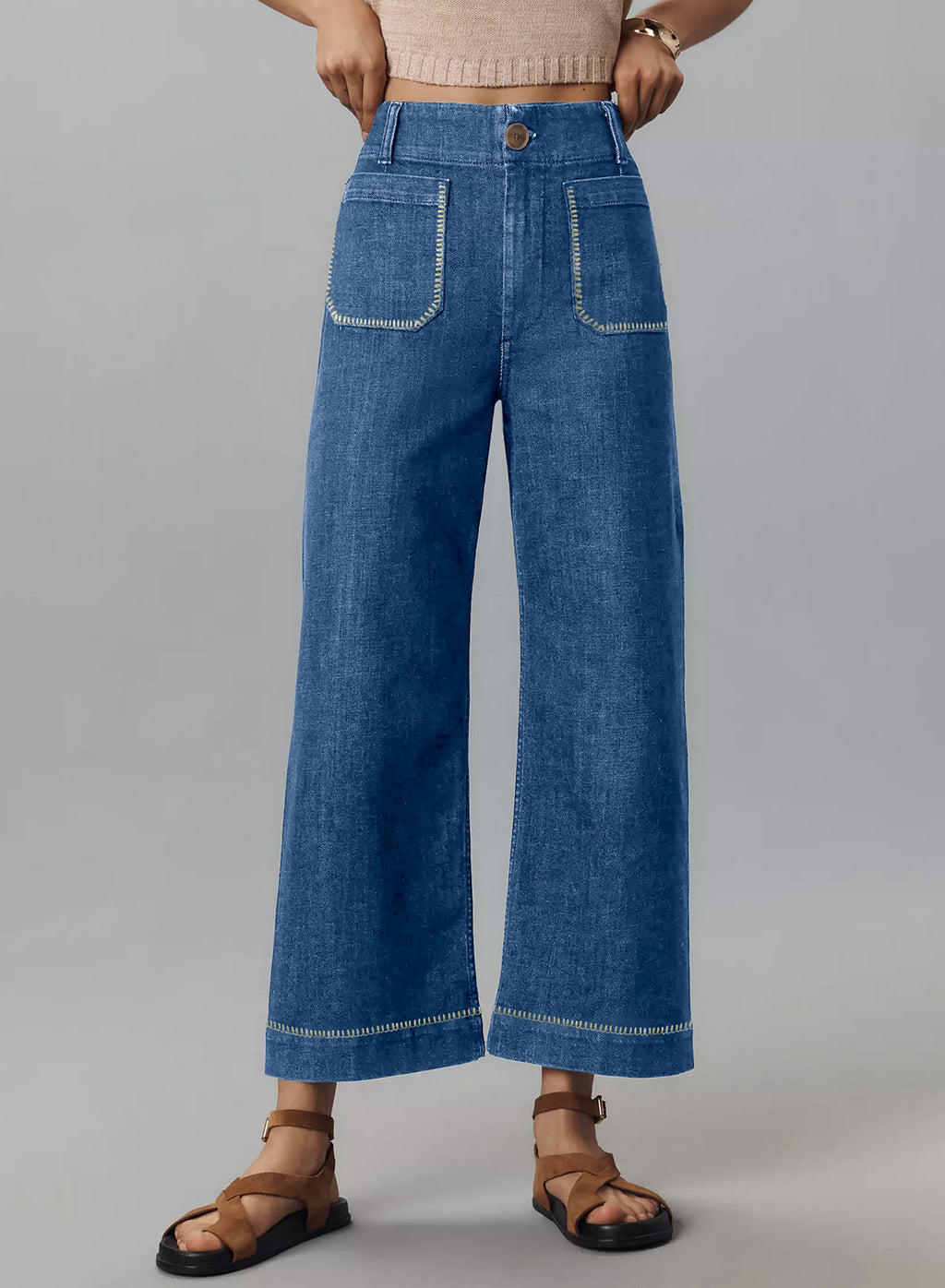 The Colette Whipstitch Crop Wide-Leg Jeans by Maeve