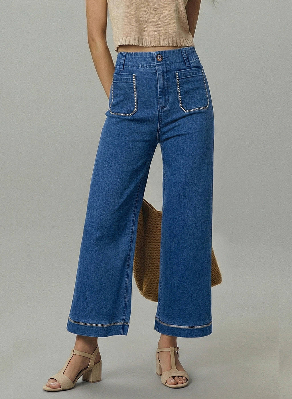 The Colette Whipstitch Crop Wide-Leg Jeans by Maeve