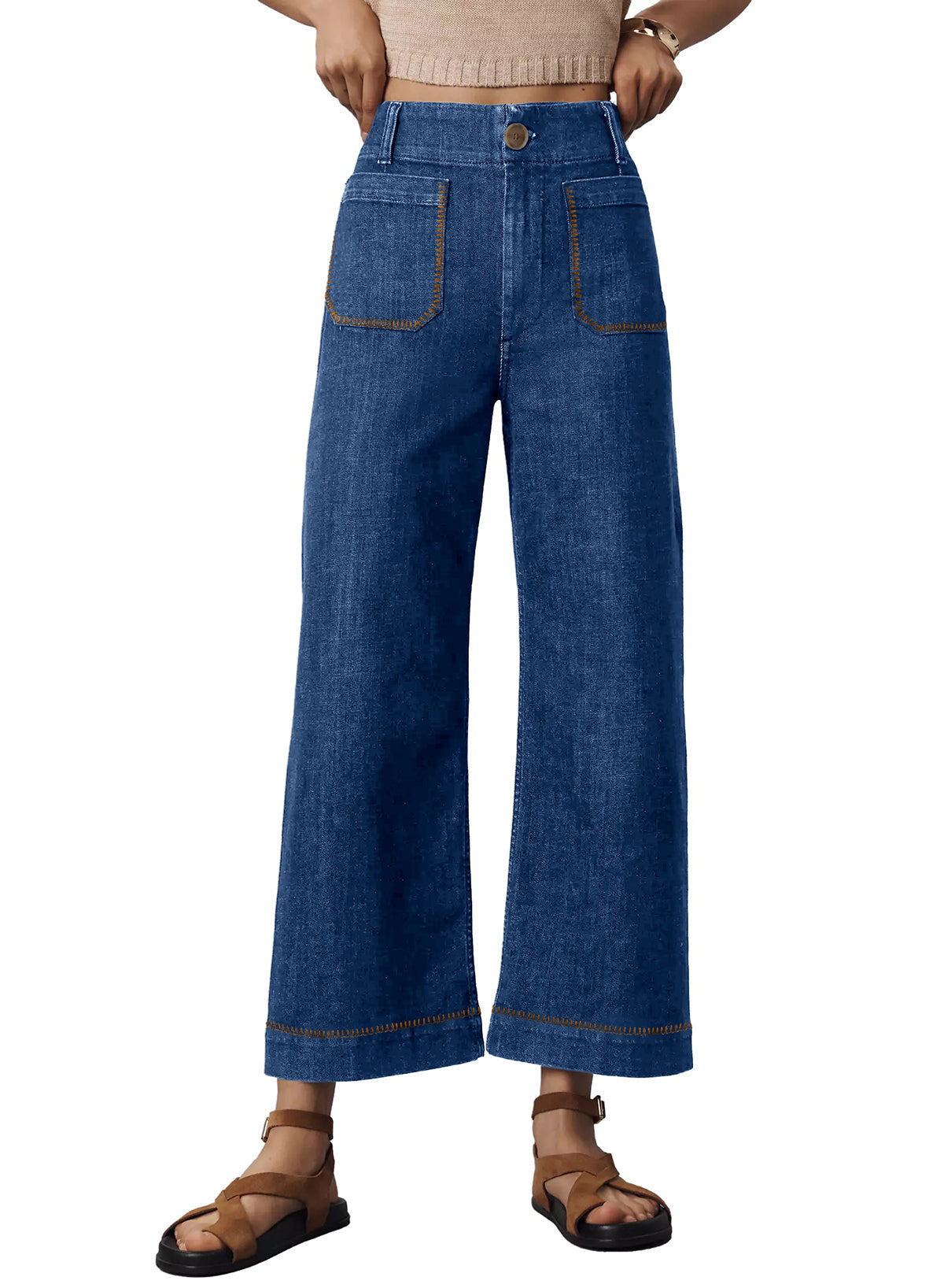 The Colette Whipstitch Crop Wide-Leg Jeans by Maeve