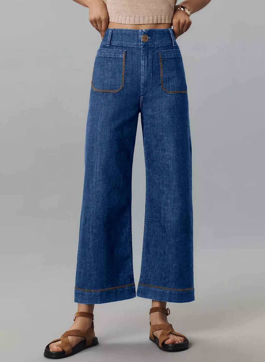 The Colette Whipstitch Crop Wide-Leg Jeans by Maeve