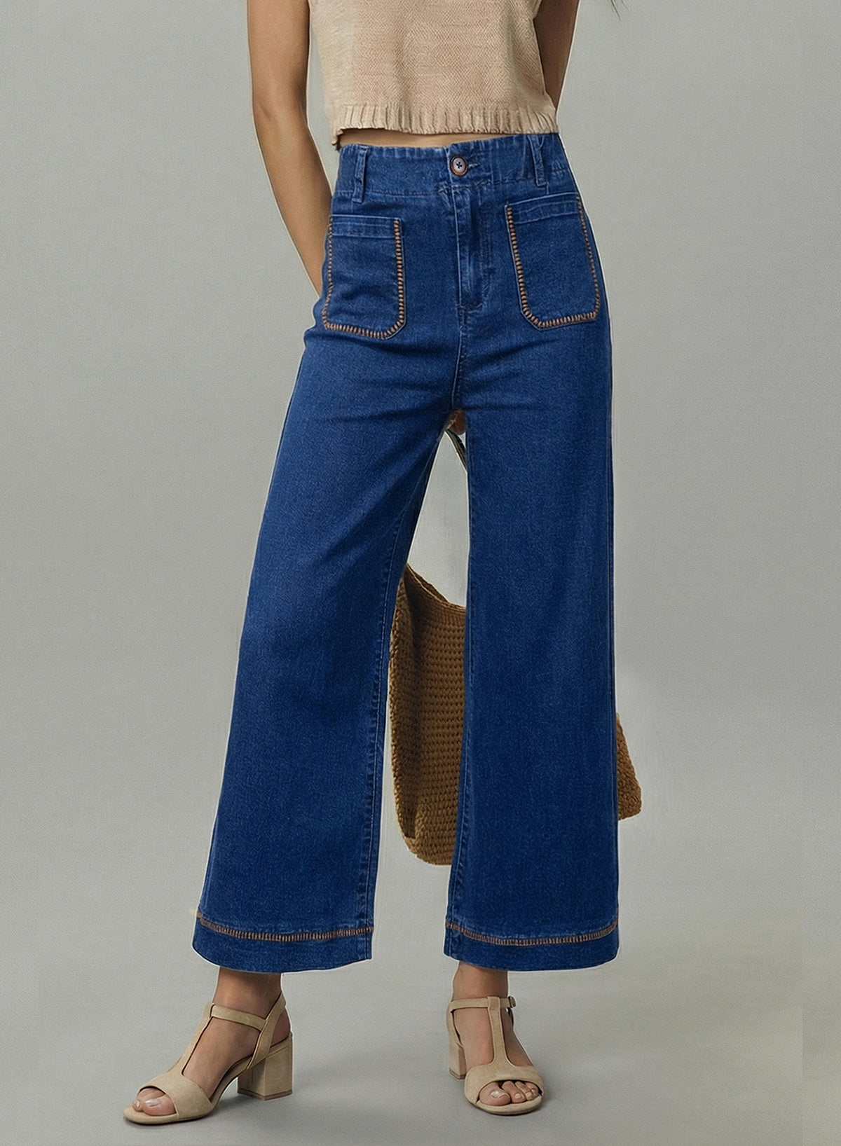 The Colette Whipstitch Crop Wide-Leg Jeans by Maeve