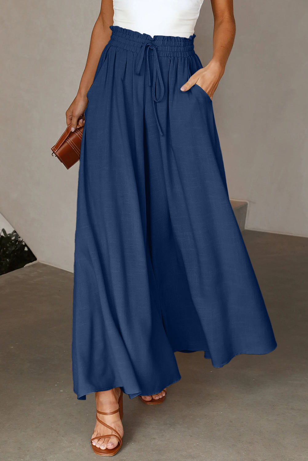 Dokotoo Pants for Women Casual Elastic Waist Wide Leg Pants with Pockets