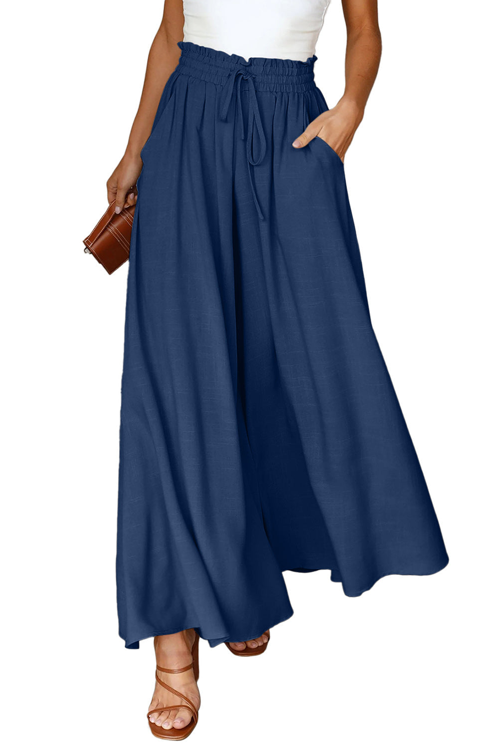 Dokotoo Pants for Women Casual Elastic Waist Wide Leg Pants with Pockets