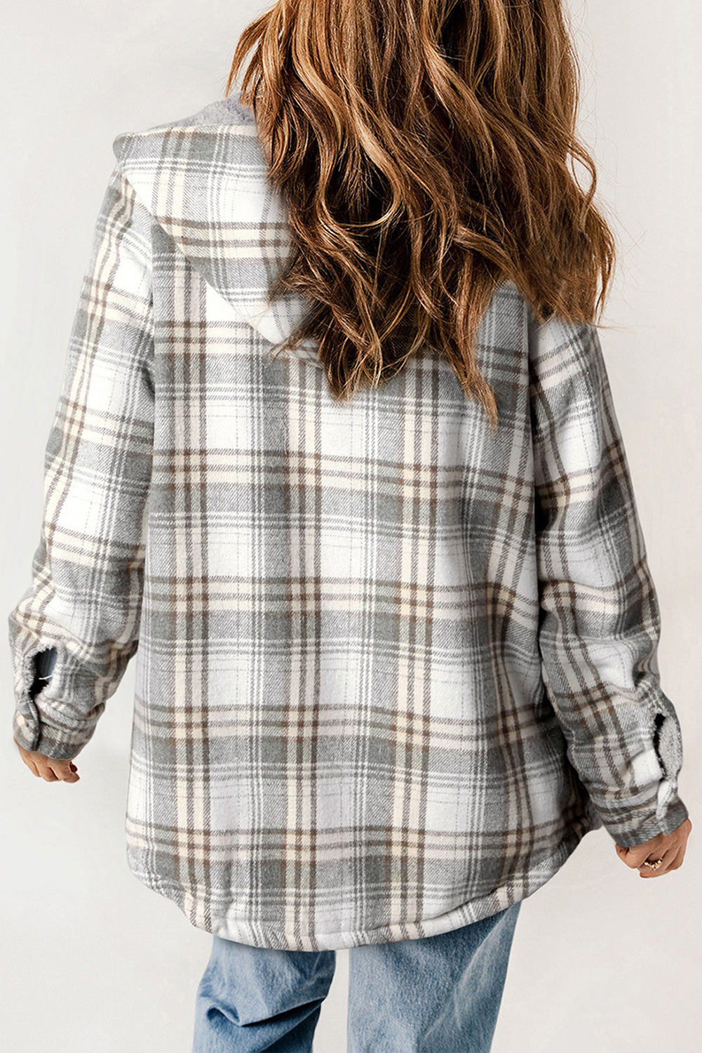 Dokotoo Womens Plaid Shacket Jacket Long Sleeve Button Down Fleece Hooded Jackets Warm Coat