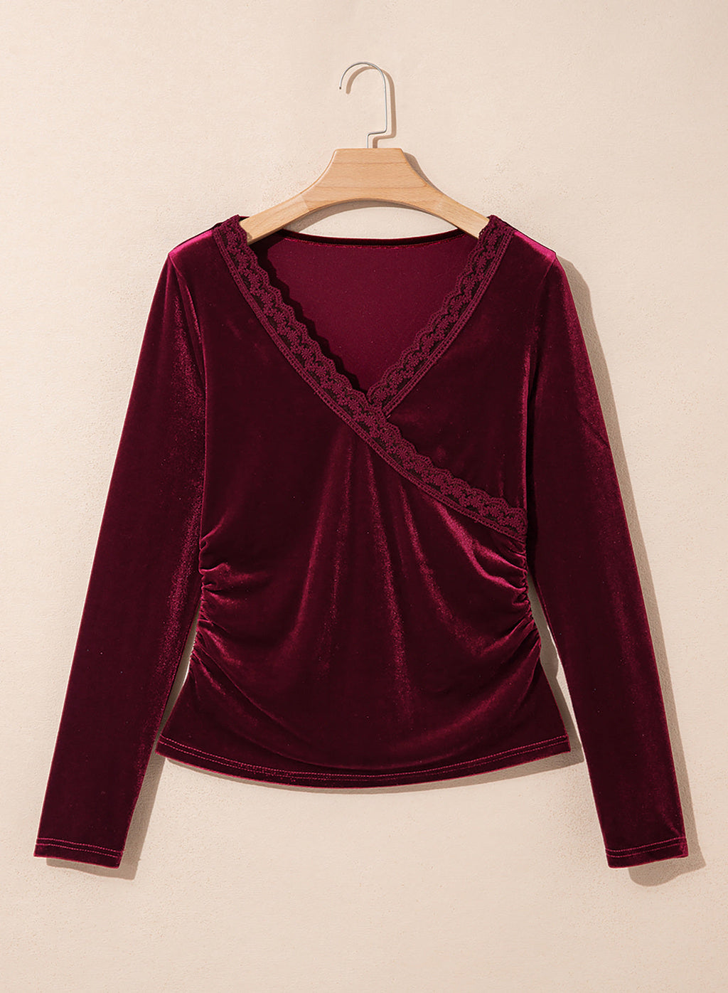 Dokotoo Womens Deep V Neck Long Sleeve Ruched Slim Fit Wrap Velvet Tops