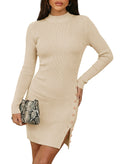 Dokotoo Womens Long Sleeve Ribbed Knit Ruched Mini Bodycon Dresses
