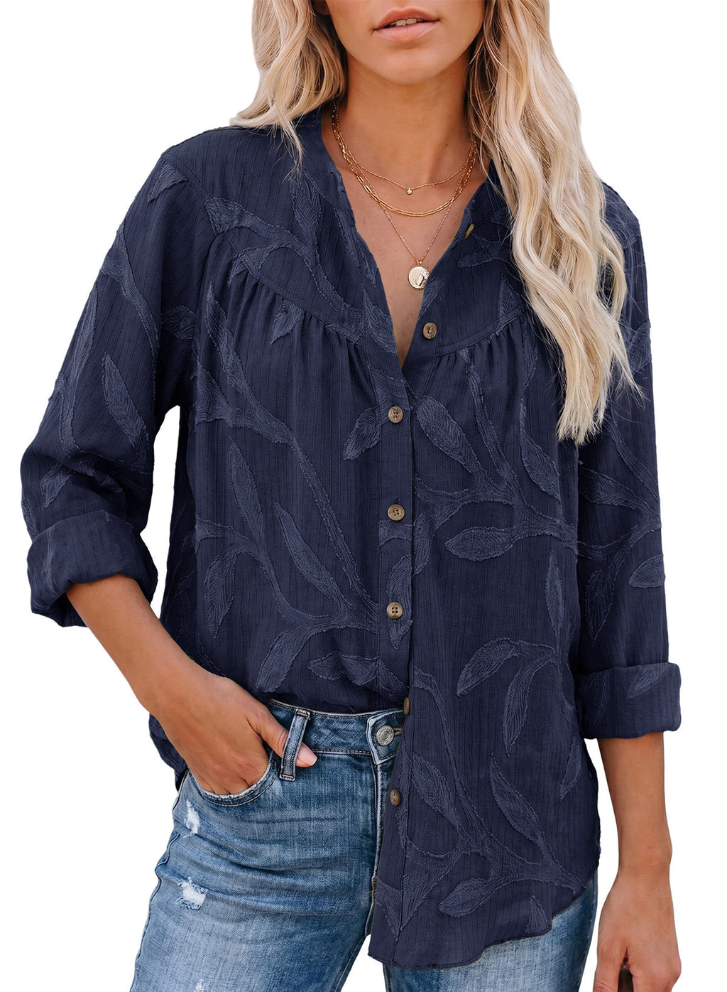 Womens Tops Casual Crewneck Boho Floral Button Down Shirts