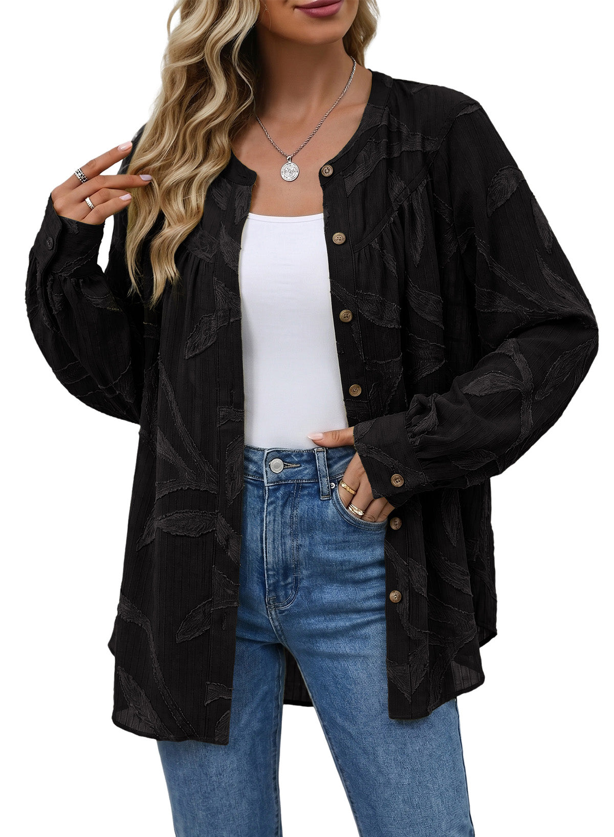 Womens Tops Casual Crewneck Boho Floral Button Down Shirts