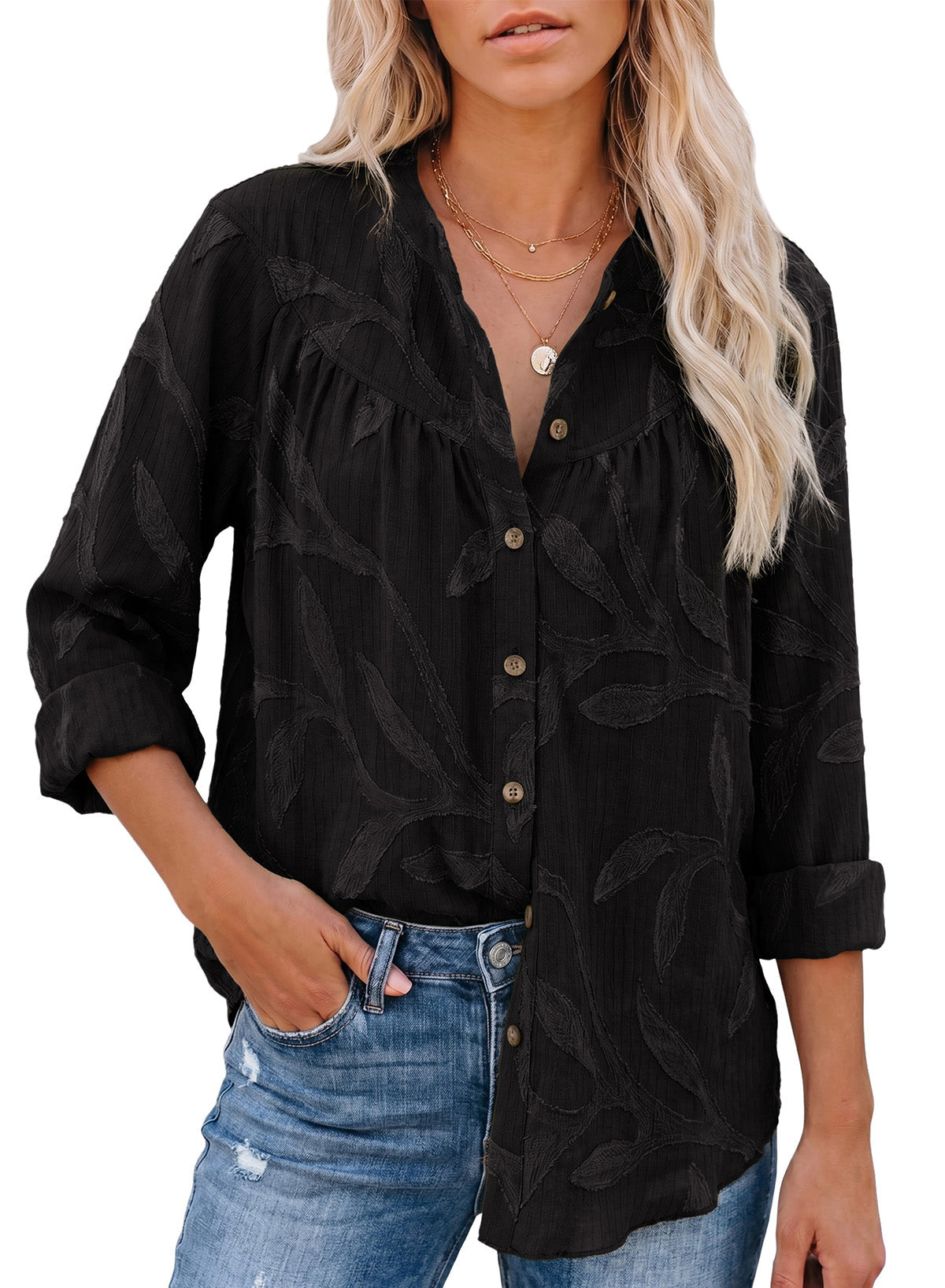 Womens Tops Casual Crewneck Boho Floral Button Down Shirts