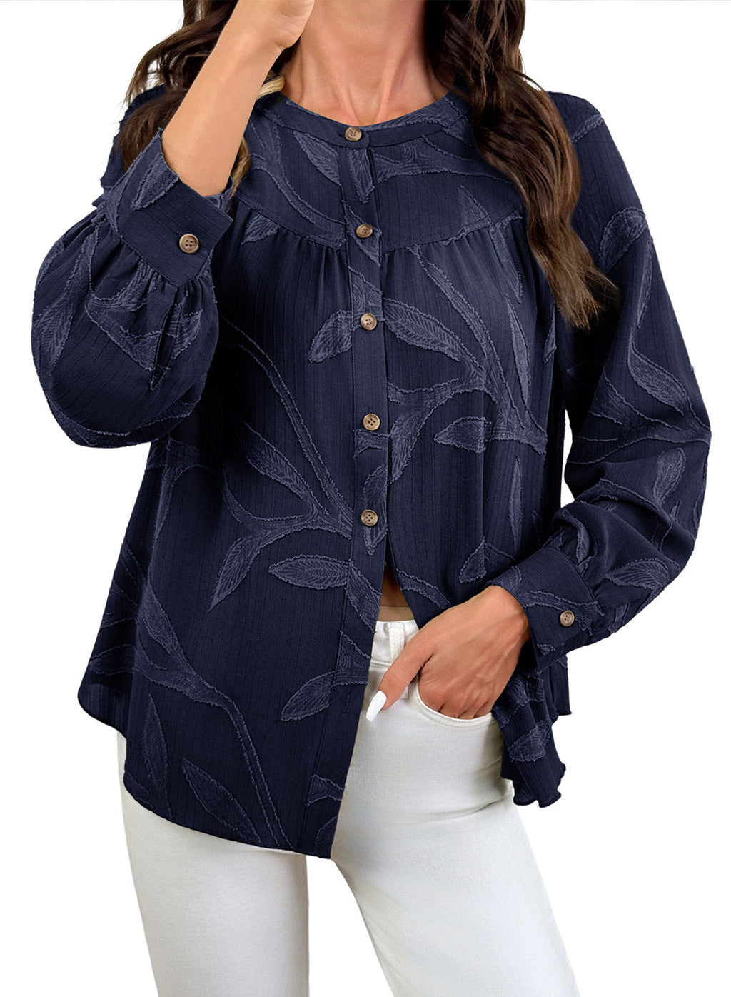 Womens Tops Casual Crewneck Boho Floral Button Down Shirts