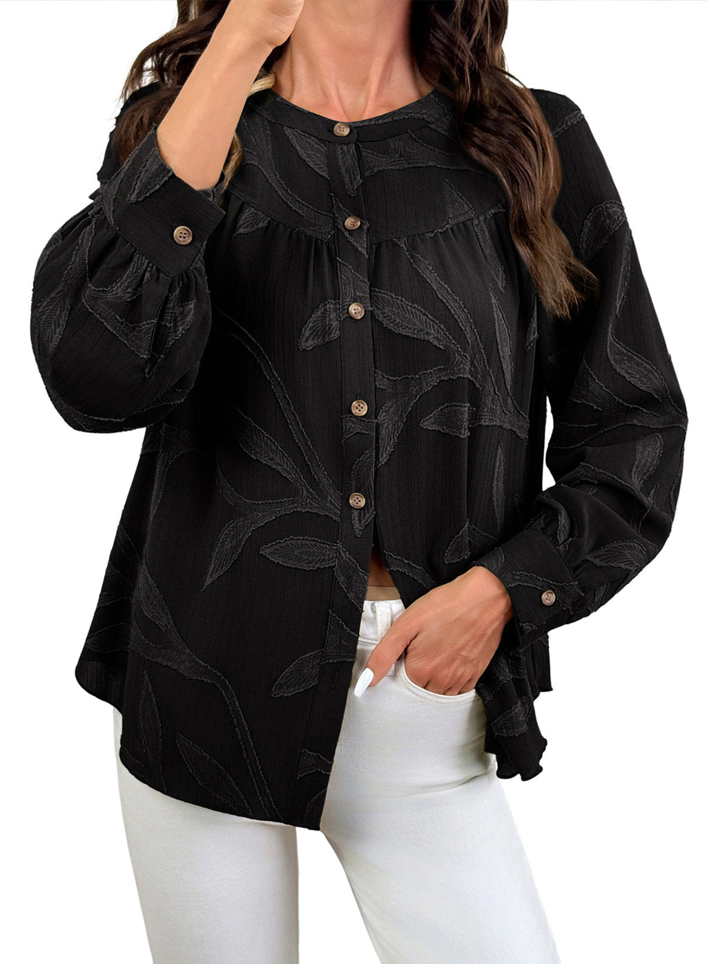 Womens Tops Casual Crewneck Boho Floral Button Down Shirts