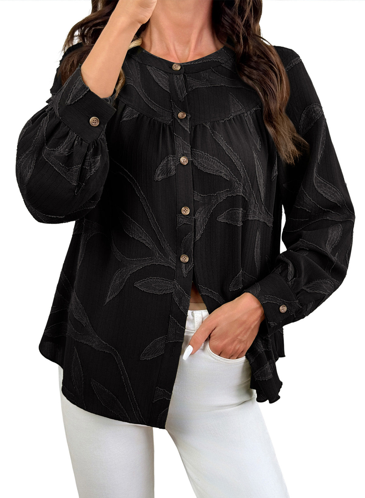 Womens Tops Casual Crewneck Boho Floral Button Down Shirts
