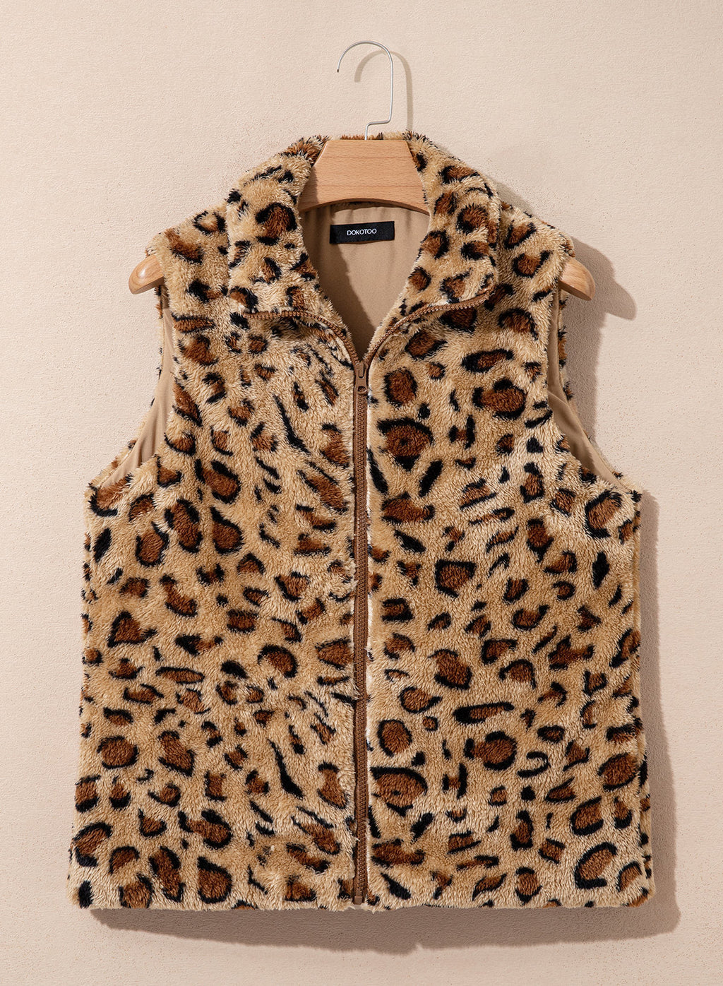 Dokotoo Womens Fleece Vest Zip Up Cow Print Sherpa Sleeveless Jacket