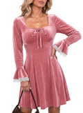 Dokotoo Womens Fall Dresses Lace Long Sleeve Velvet Dress
