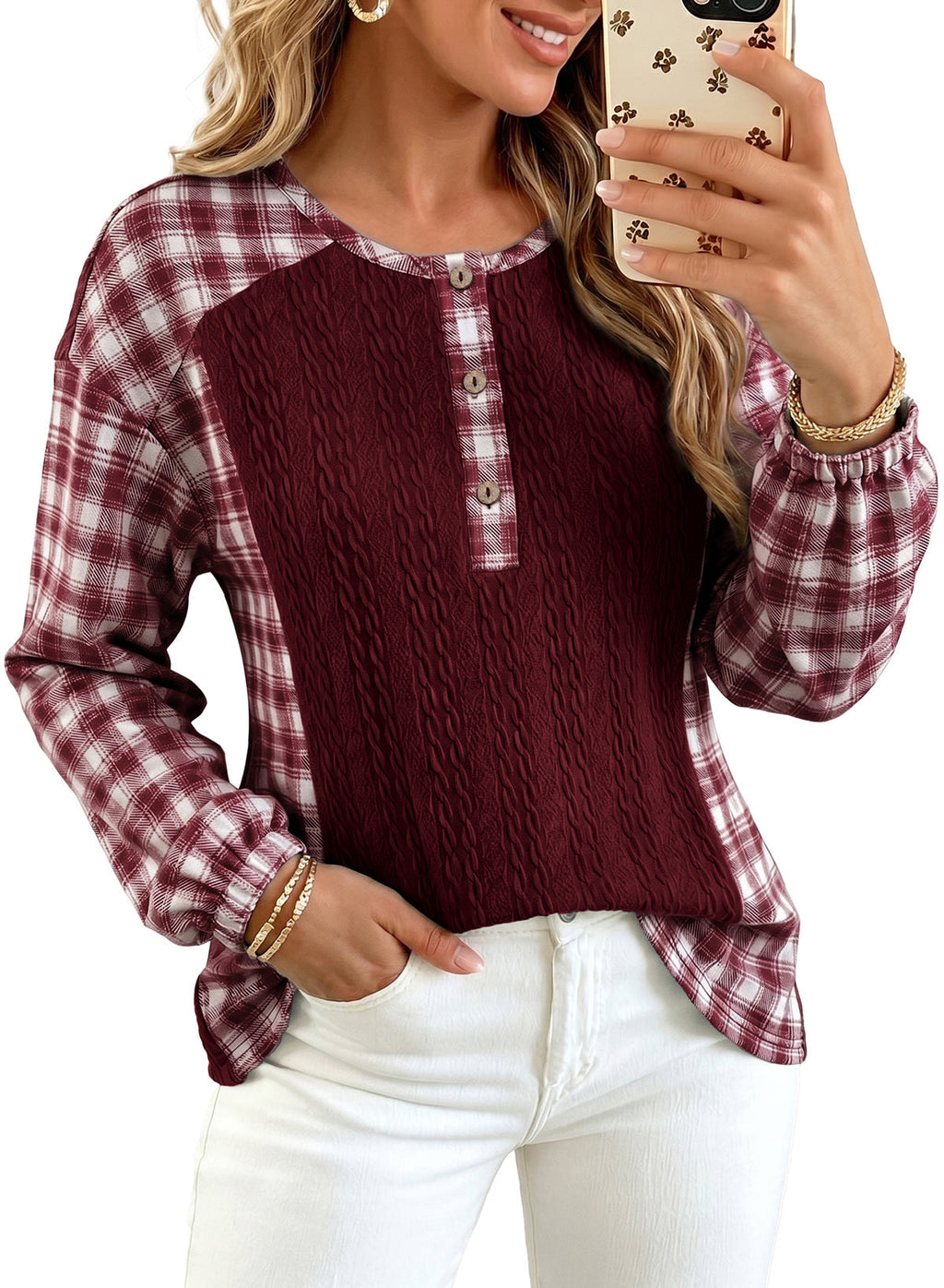 Dokotoo Long Sleeve Button Shirts for Women Trendy Loose Plaid Tunic Tops