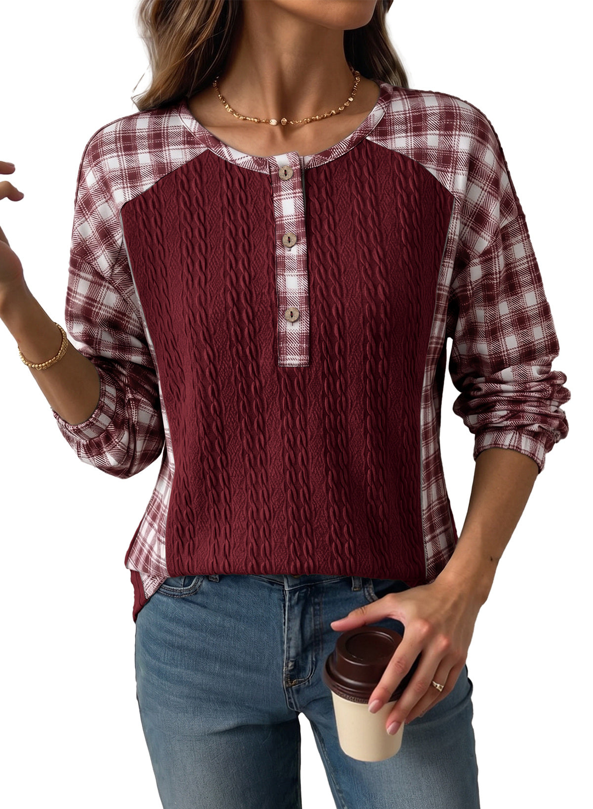 Dokotoo Long Sleeve Button Shirts for Women Trendy Loose Plaid Tunic Tops