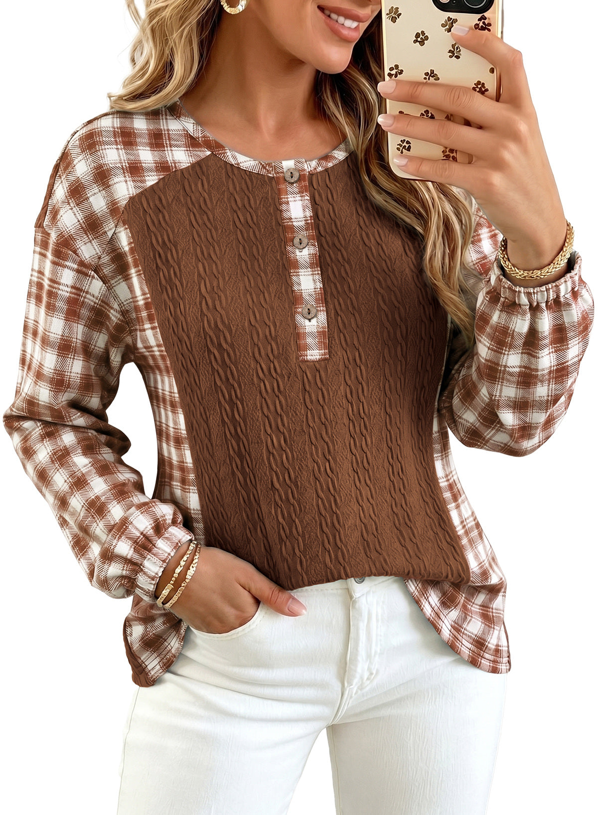Dokotoo Long Sleeve Button Shirts for Women Trendy Loose Plaid Tunic Tops