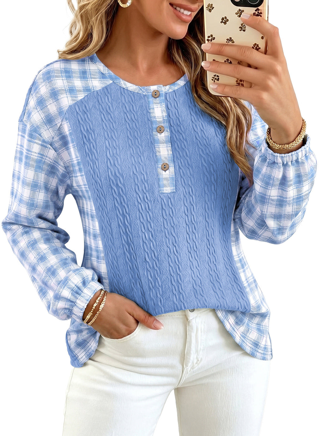 Dokotoo Long Sleeve Button Shirts for Women Trendy Loose Plaid Tunic Tops