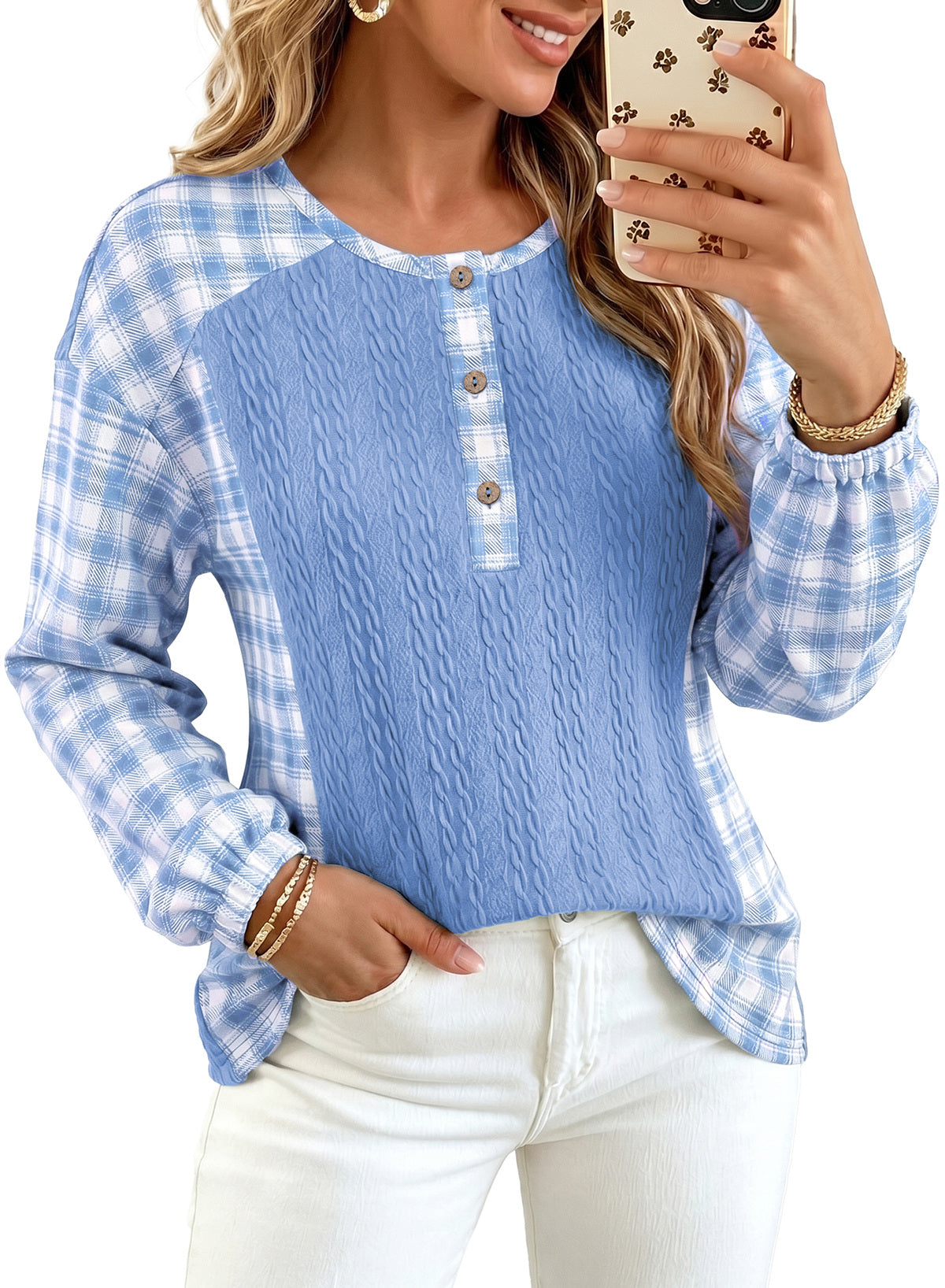 Dokotoo Long Sleeve Button Shirts for Women Trendy Loose Plaid Tunic Tops