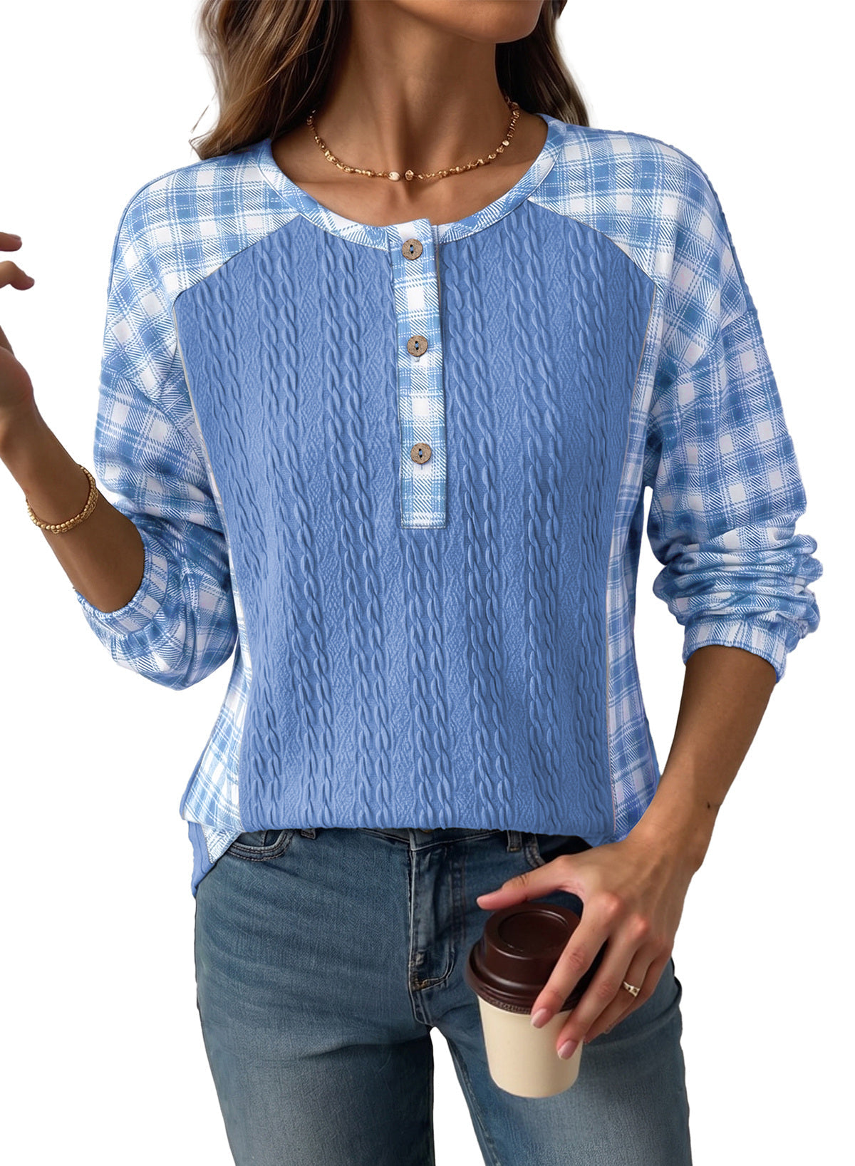 Dokotoo Long Sleeve Button Shirts for Women Trendy Loose Plaid Tunic Tops