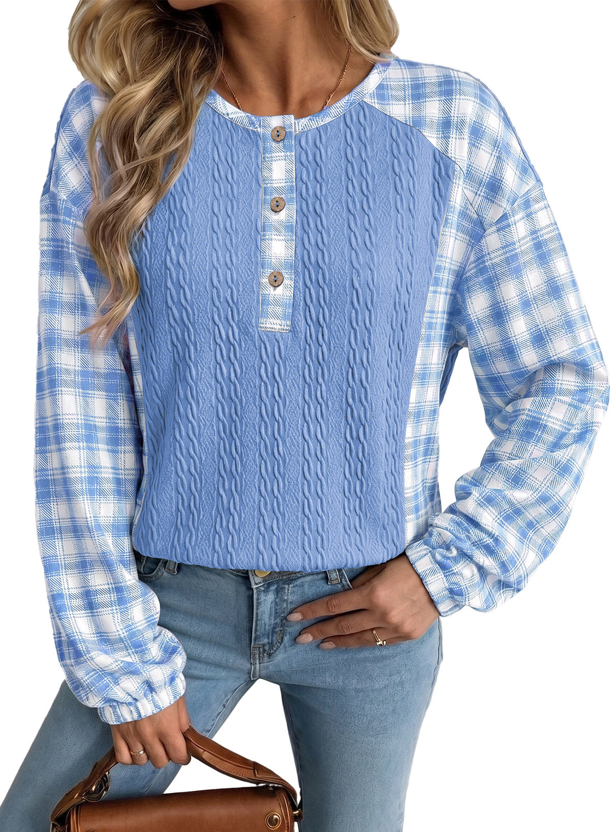 Dokotoo Long Sleeve Button Shirts for Women Trendy Loose Plaid Tunic Tops