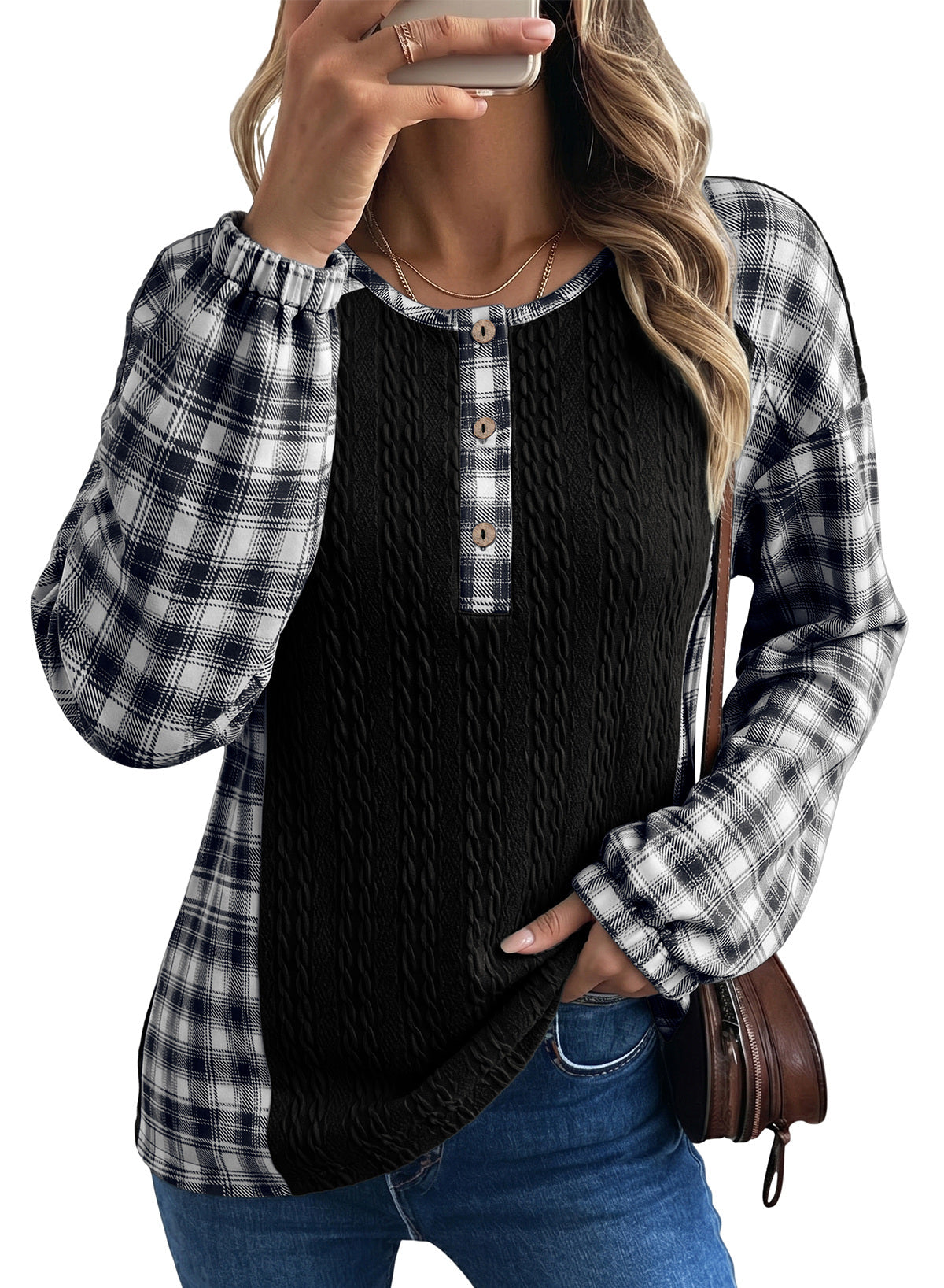 Dokotoo Long Sleeve Button Shirts for Women Trendy Loose Plaid Tunic Tops