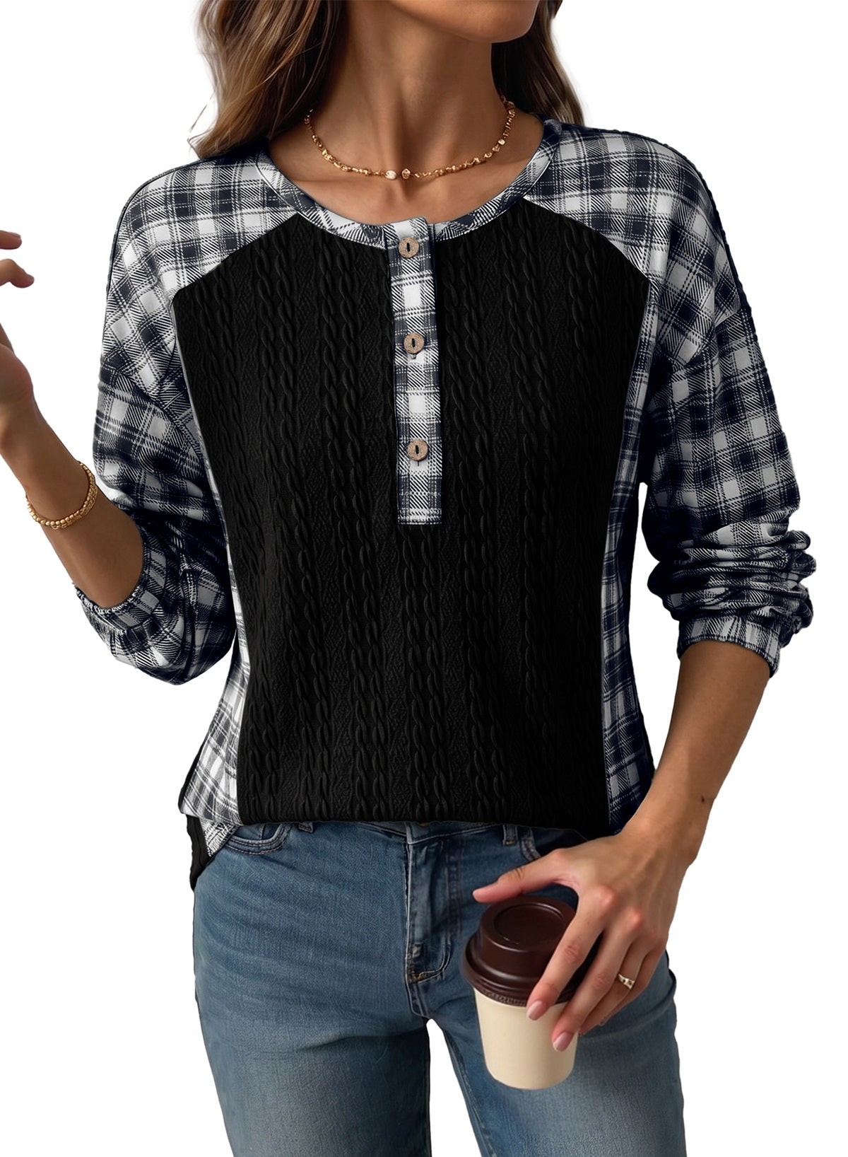 Dokotoo Long Sleeve Button Shirts for Women Trendy Loose Plaid Tunic Tops