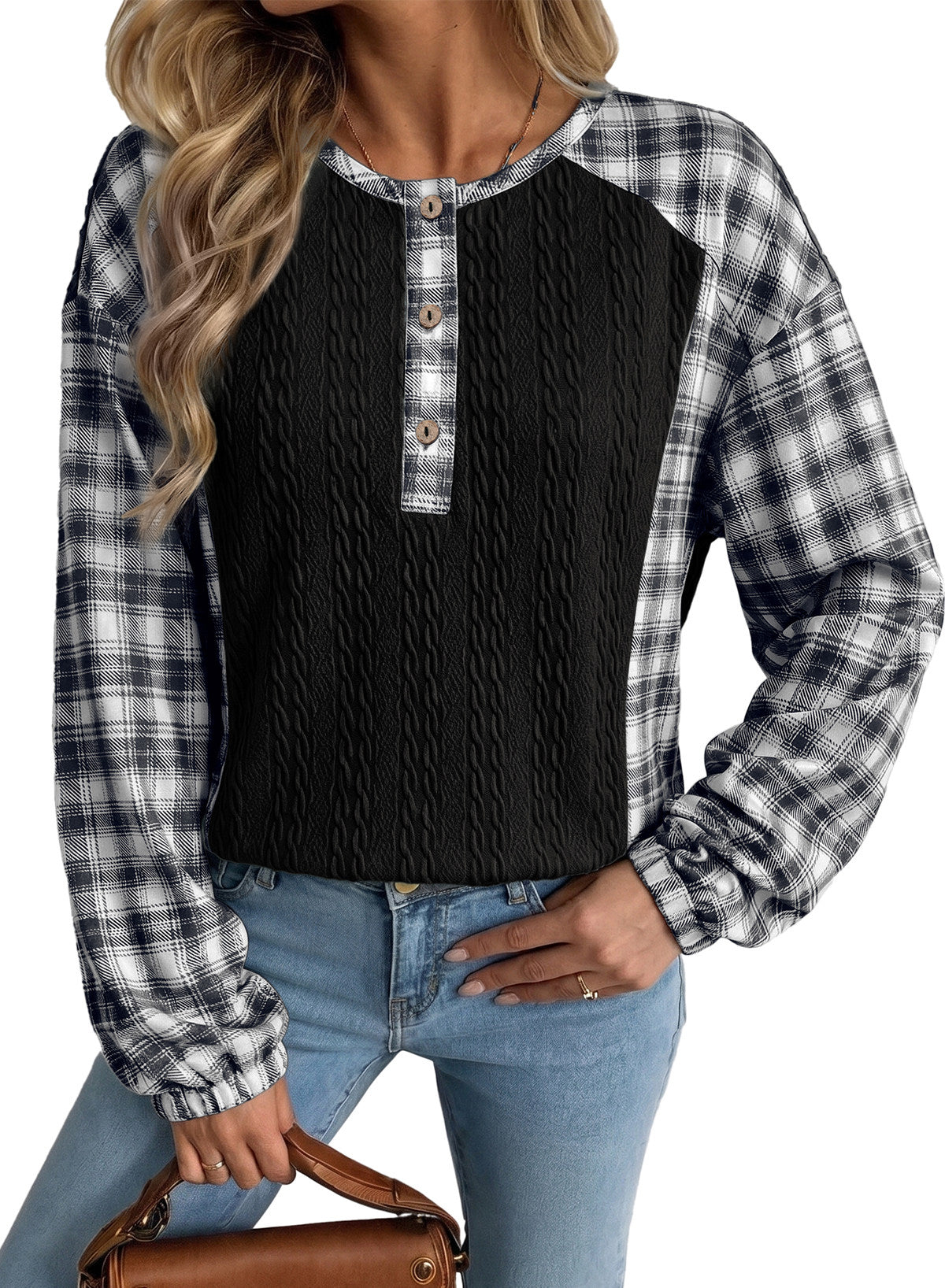 Dokotoo Long Sleeve Button Shirts for Women Trendy Loose Plaid Tunic Tops