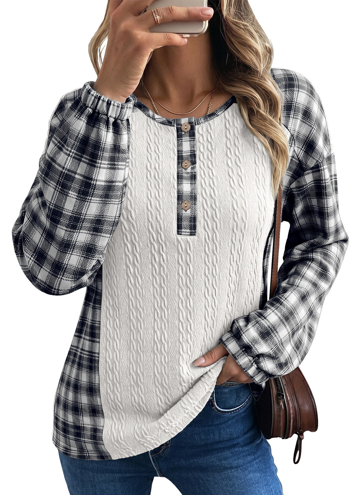 Dokotoo Long Sleeve Button Shirts for Women Trendy Loose Plaid Tunic Tops