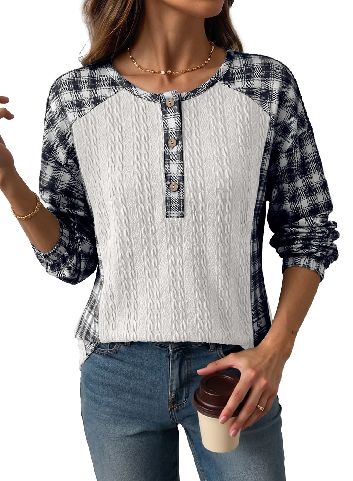 Dokotoo Long Sleeve Button Shirts for Women Trendy Loose Plaid Tunic Tops
