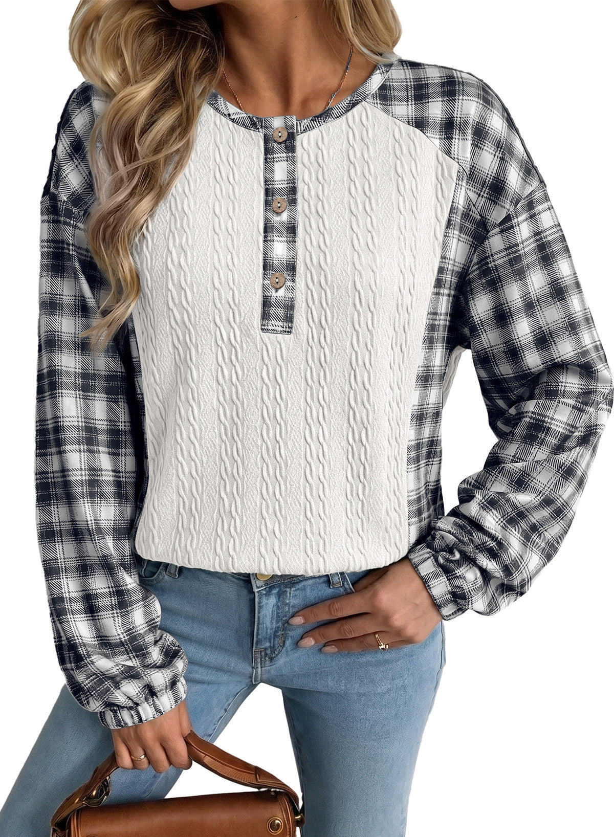Dokotoo Long Sleeve Button Shirts for Women Trendy Loose Plaid Tunic Tops