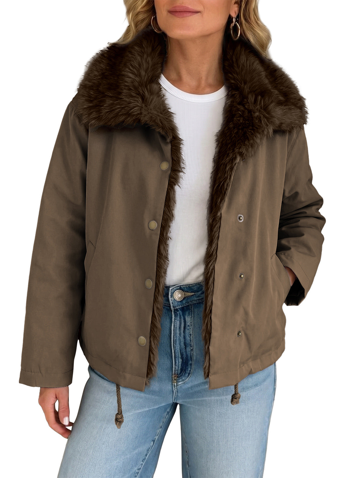 Faux Fur Detachable Oversized Cotton Jacket