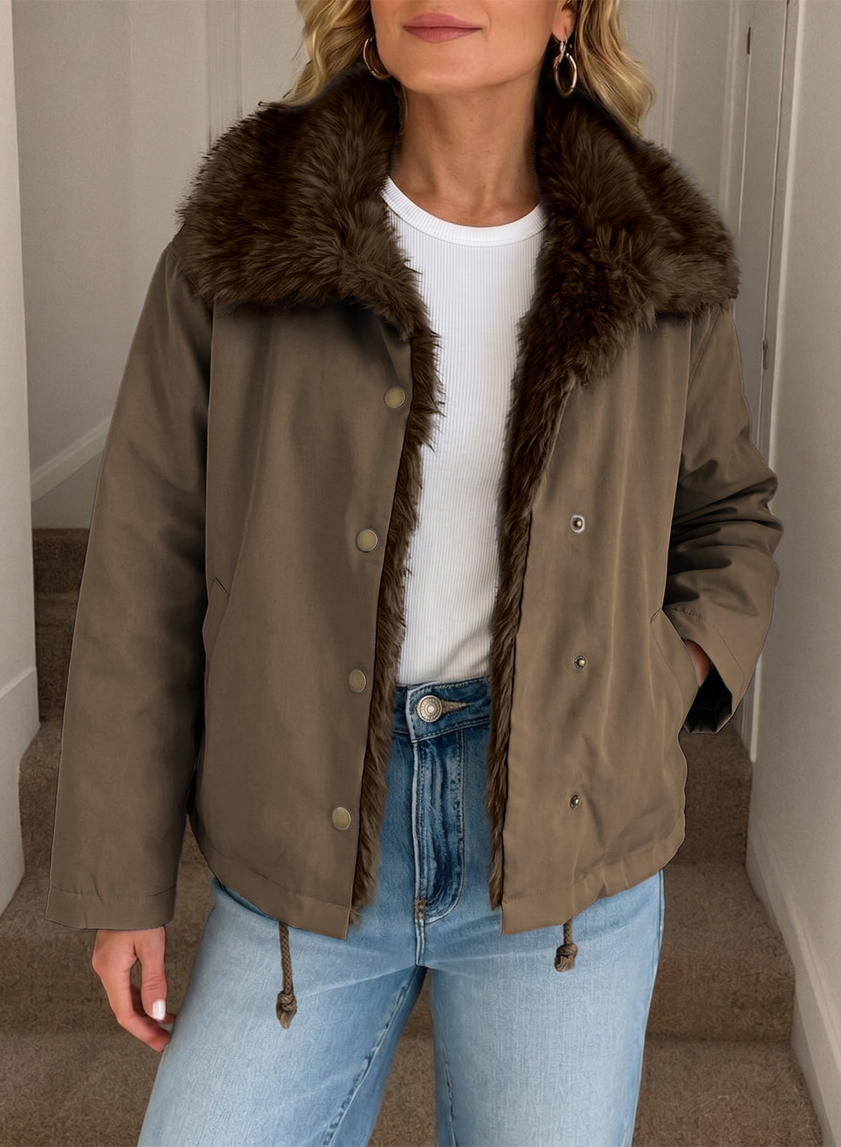 Faux Fur Detachable Oversized Cotton Jacket