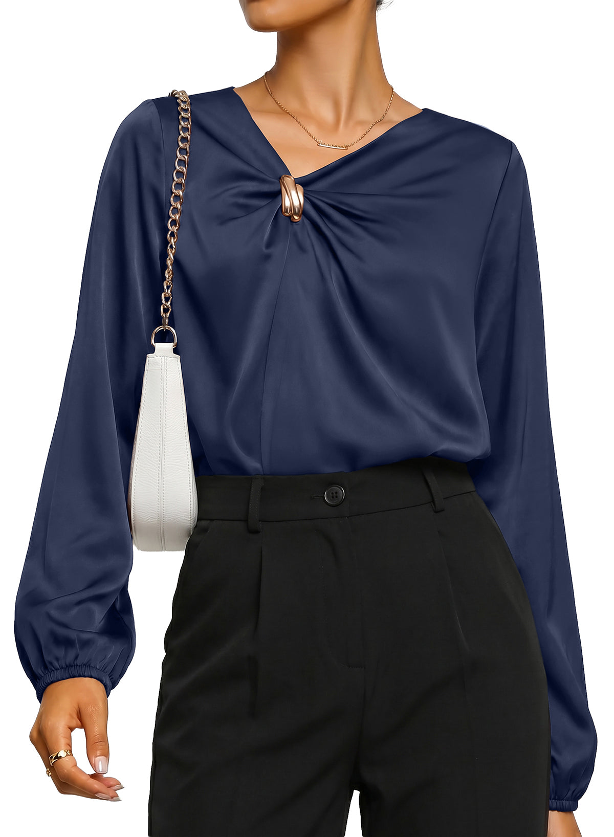Dokotoo Womens Shirts Long Sleeve Dressy Casual V Neck Satin Top