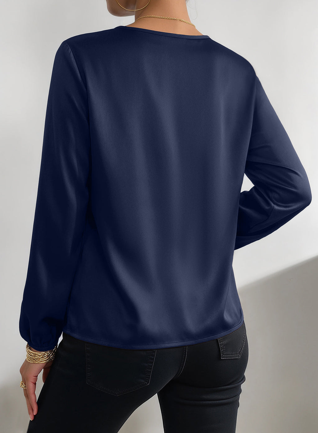 Dokotoo Womens Shirts Long Sleeve Dressy Casual V Neck Satin Top