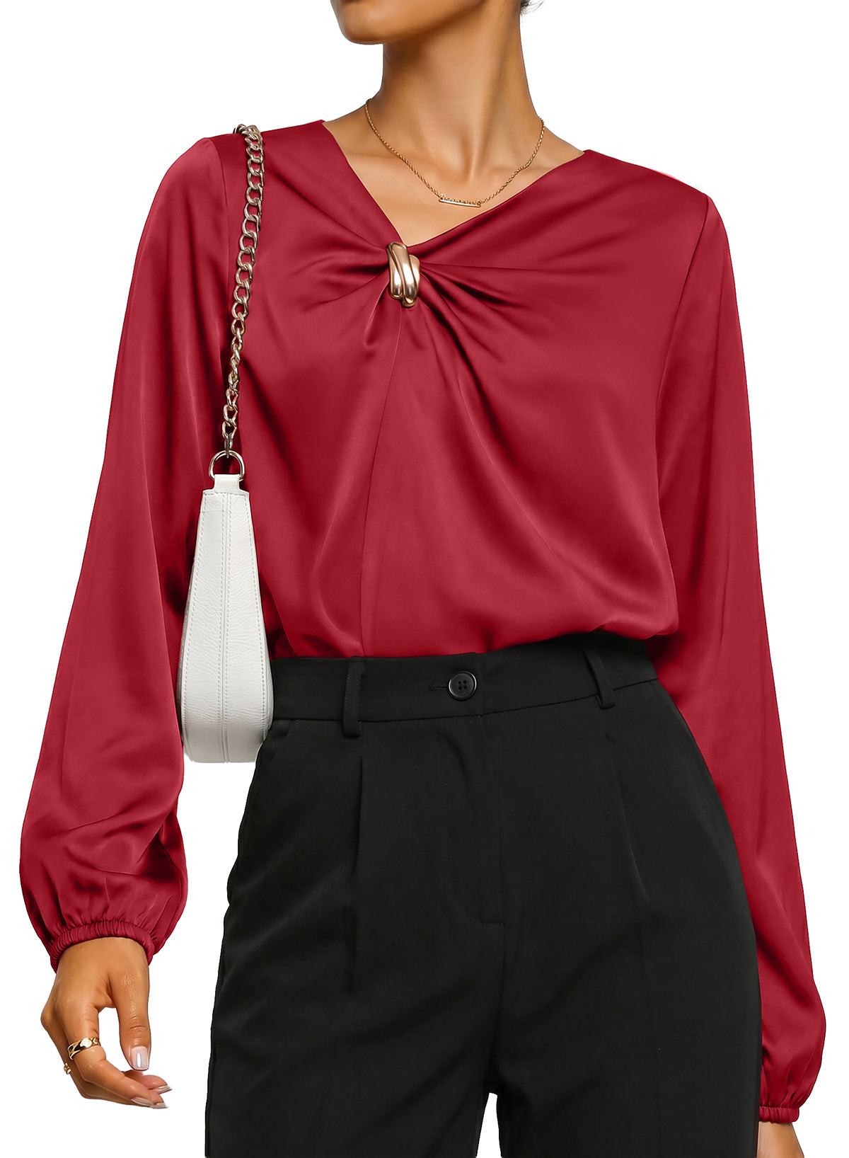Dokotoo Womens Shirts Long Sleeve Dressy Casual V Neck Satin Top