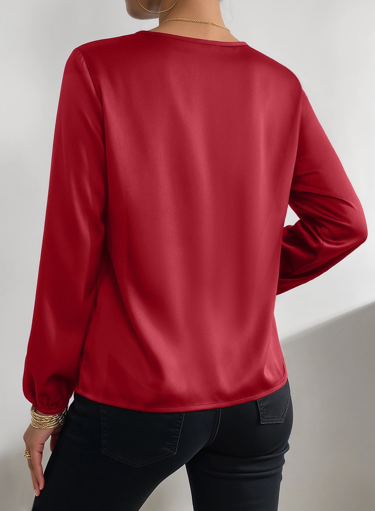 Dokotoo Womens Shirts Long Sleeve Dressy Casual V Neck Satin Top