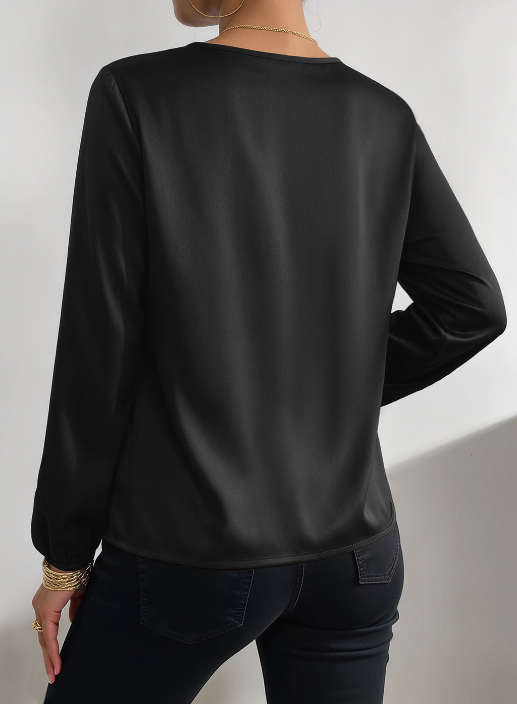 Dokotoo Womens Shirts Long Sleeve Dressy Casual V Neck Satin Top